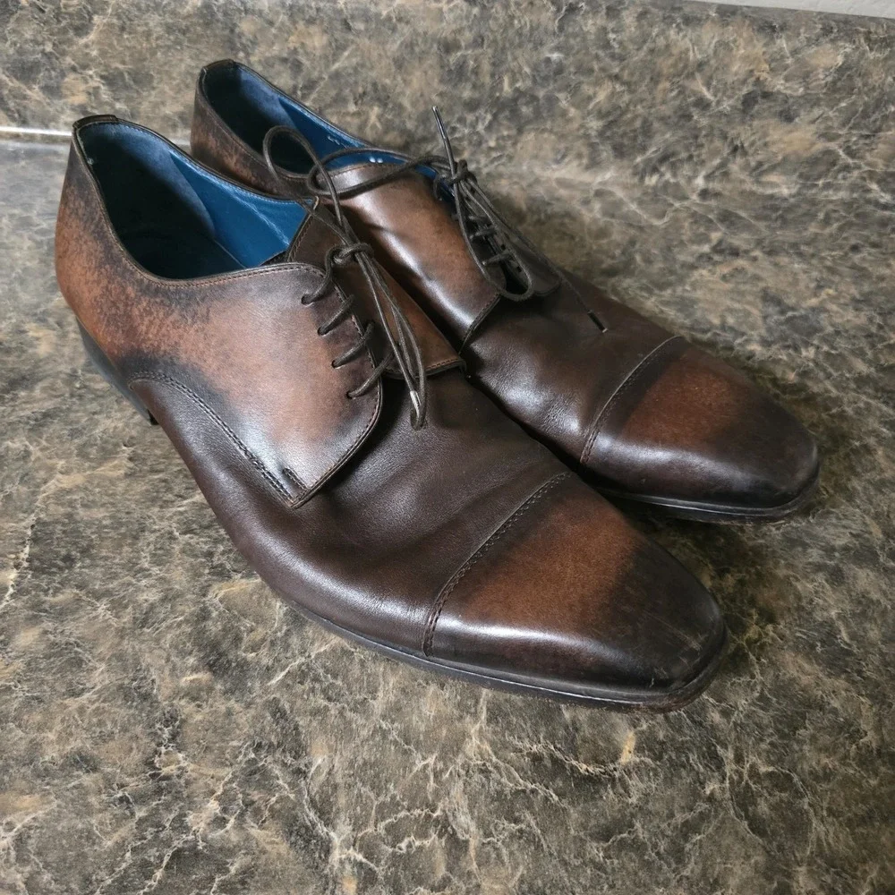 Moreschi Men's 10.5 Brown Leather Cap Toe Derby Dress Shoes Made Italy